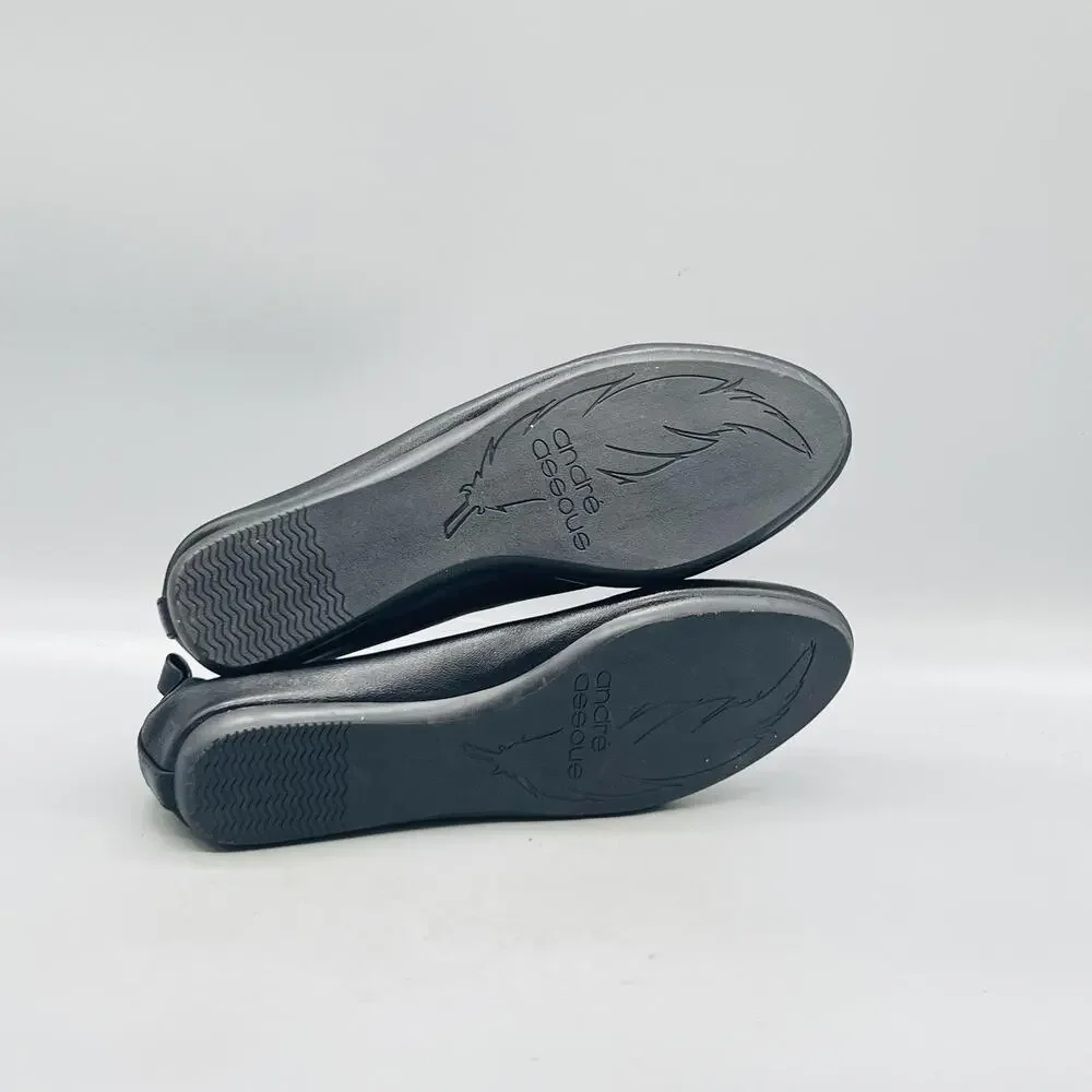 Andre Assous Shoes Womens 7.5 Black Leather Featherweights Ballet Flats Slip On